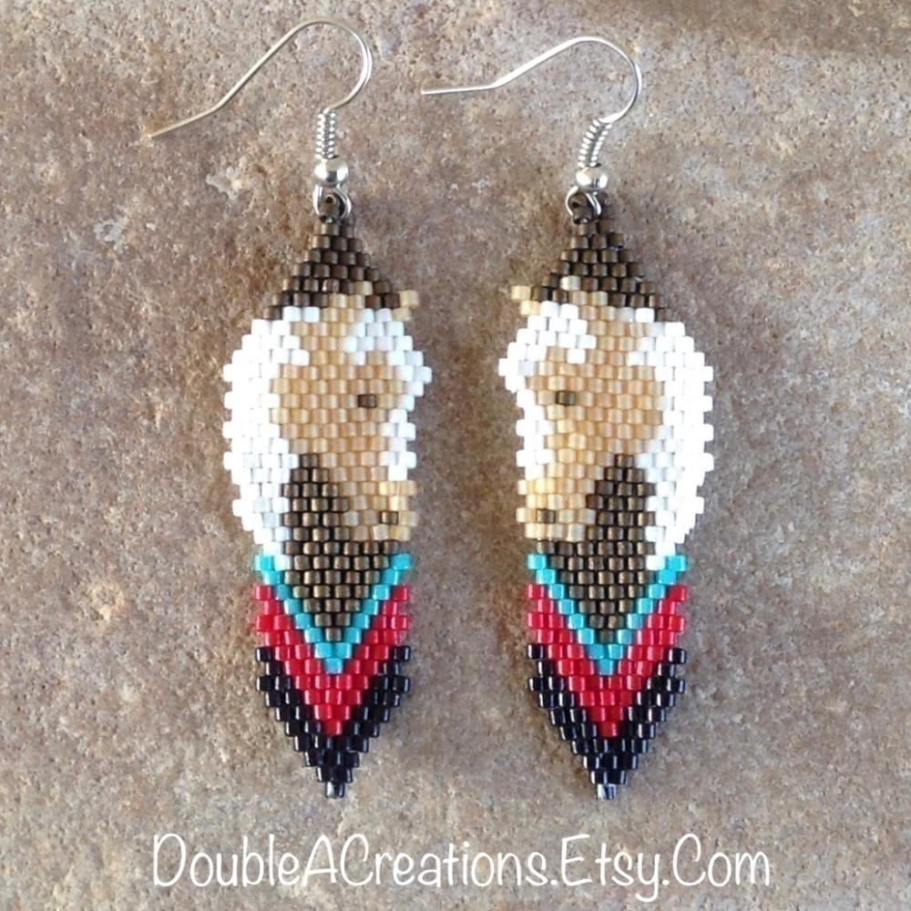 Horse Head Beaded Earrings, New, Handmade by Me